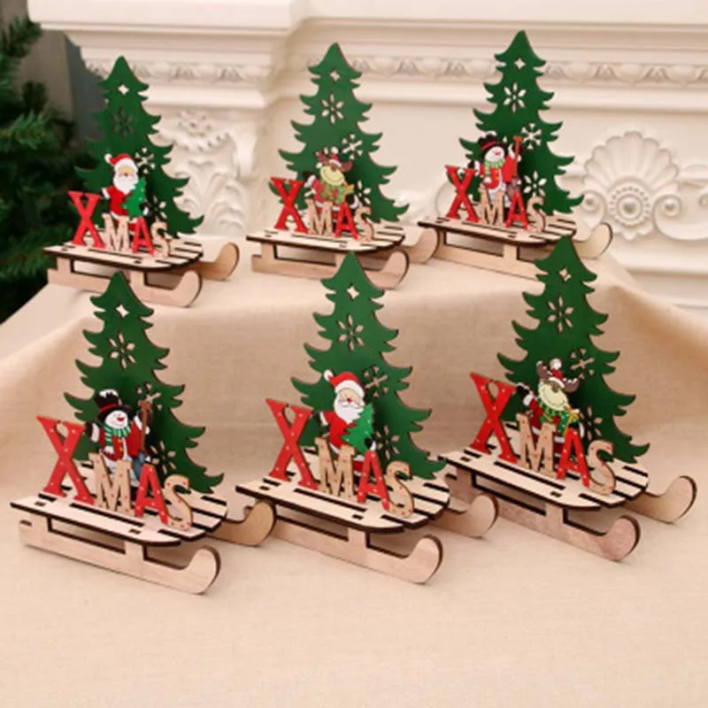 

Christmas Tree Shape Wooden Pendants DIY Santa Claus Snowman Xmas Tree Deer Ornaments Christmas Party Decoration home decor 1PC