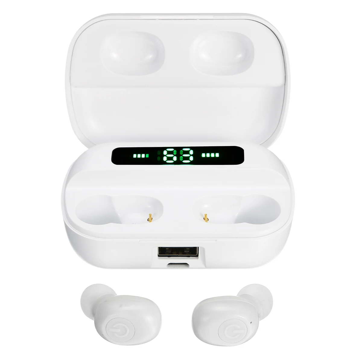 White Bluetooth V5.0+ EDR F9 TWS, беспроводные наушники, светодиодный дисплей, гарнитура с микрофоном, 4000 мАч, умные наушники с шумоподавлением - Цвет: White
