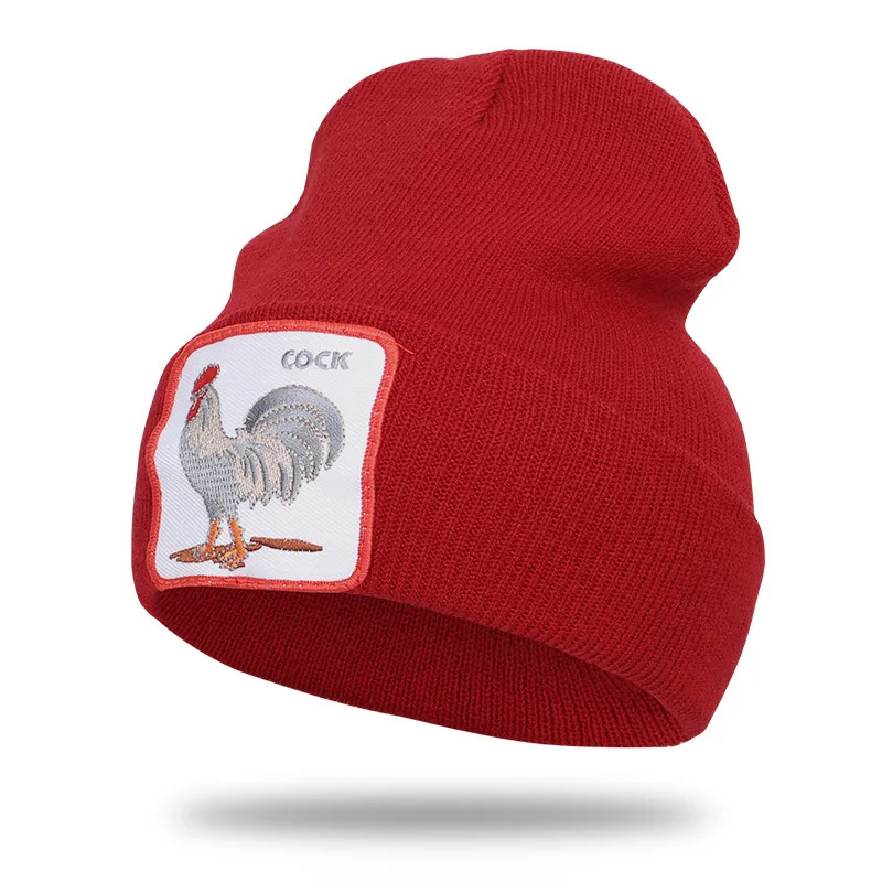 Новинка, шапка с вышивкой в виде животных, женские теплые вязаные зимние шапки, настоящая повседневная мужская шапка в стиле хип-хоп, шапка в стиле унисекс