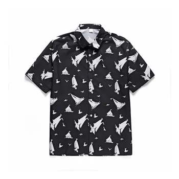 

Casual Hawaiian Men shirt 2020 Summer New Trend Holiday Seaside Black Shirts Men Lapel Short-Sleeve Print Blouse Top Clothes