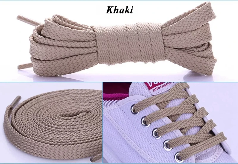 1 пара двойных плоских шнурков высокого качества из полиэстера шнурки Модные Спортивные Повседневные шнурки 28 цветов - Цвет: Khaki