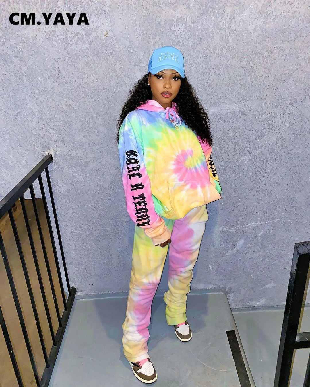 CM.YAYA Activewear Tie Dye Letter Women 