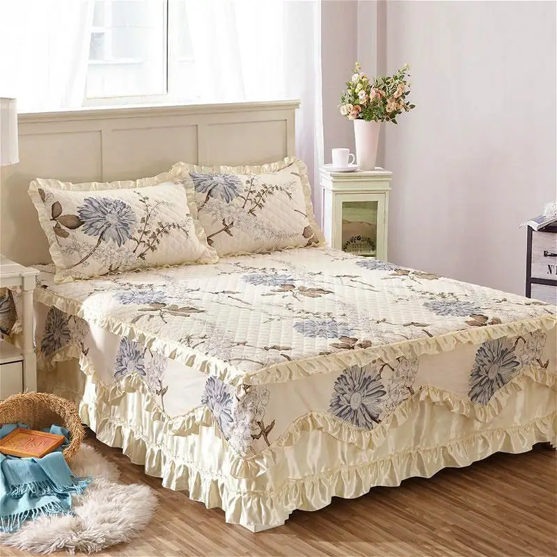 Famvotar Fancy Cotton Quilted Lace Bedskirt 23 Styles Floral Ruffled Bed Skirt Pastoral Cotton