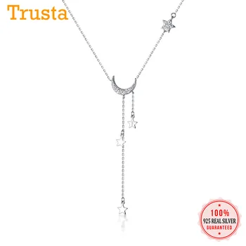 

Moon Stars Necklace 925 Sterling Silver Necklace Women Fashion Tassel Choker Chain Girls Gift YQ139