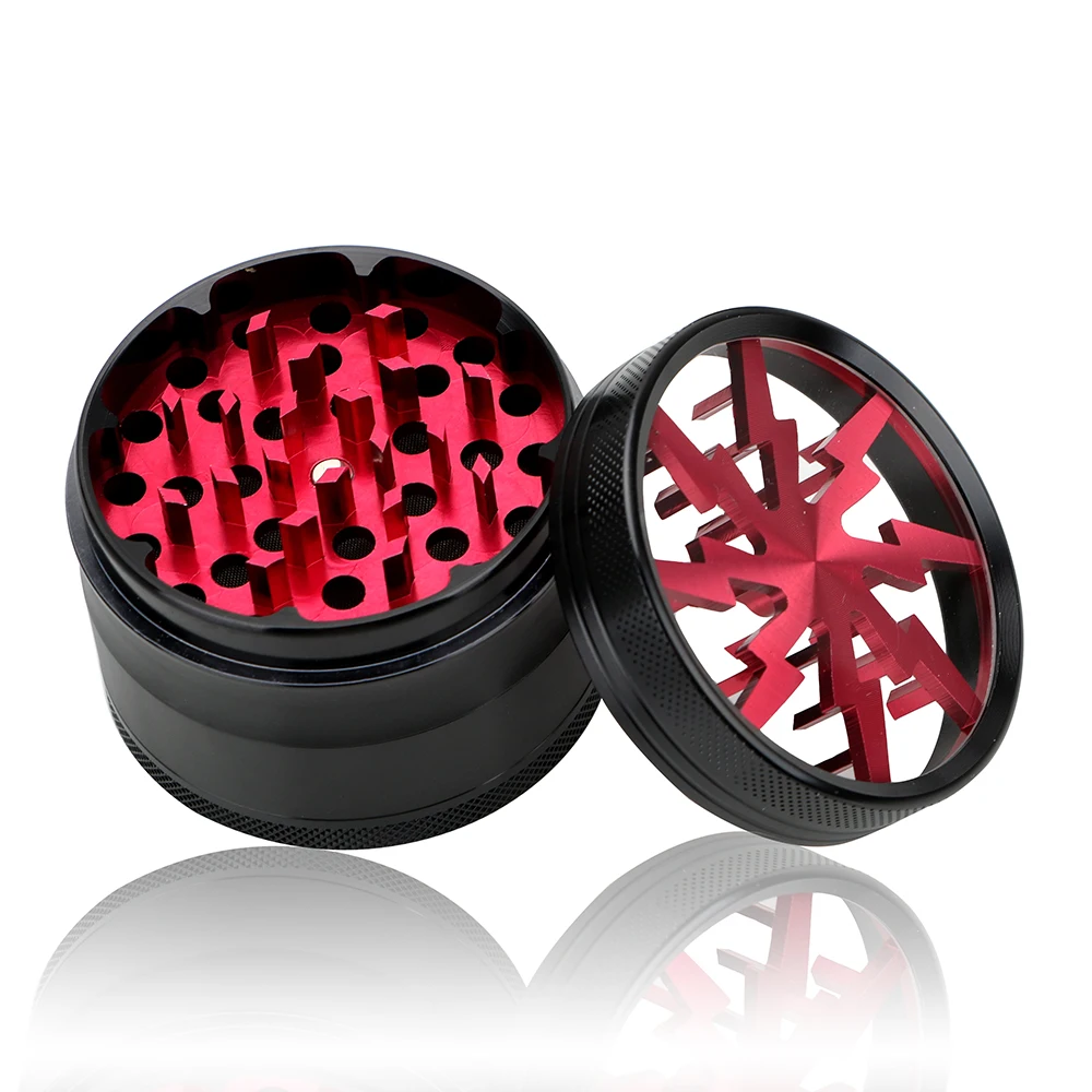 

Spice Weed Cutter Smoking Herb Cutter Transparent Aluminum Alloy Latest Lightning-Shaped 63MM 4-layer Tobacco Grinder