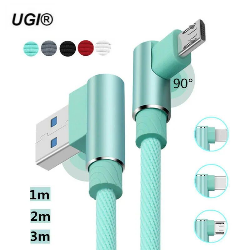 

1~3M Braided Elbow Micro USB Type C iOS High Speed Charger Cable Cord For Sumsung Galaxy S9 S8 S7 S6 S5 Edge/Plus