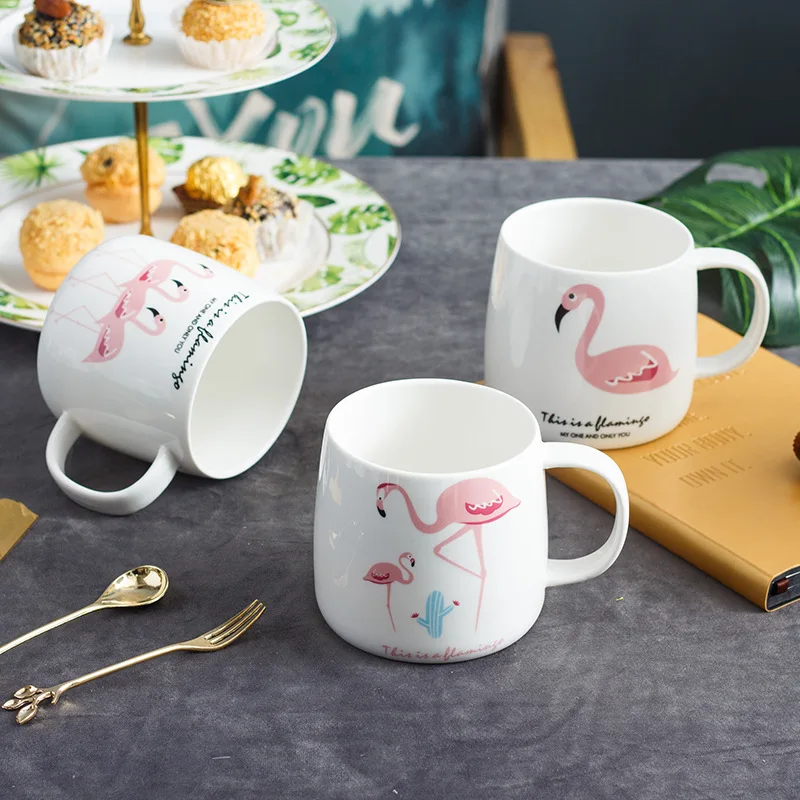 Шикарная розовая керамическая кружка, чашка для завтрака, молока, кофе, чая, креативные фламинго, позолоченные кружки, большая емкость, посуда для напитков, новинка, подарки