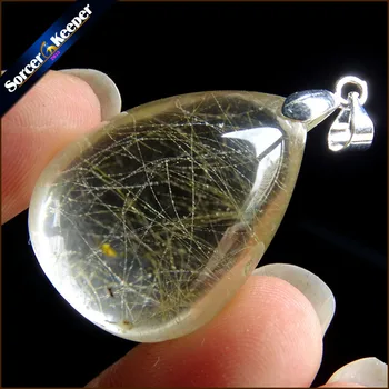

Rare Natural Quartz Gold Rutilated Garden Quartz Crystal Love Necklace Pendant natural minerals Fish Tank Beads OS517