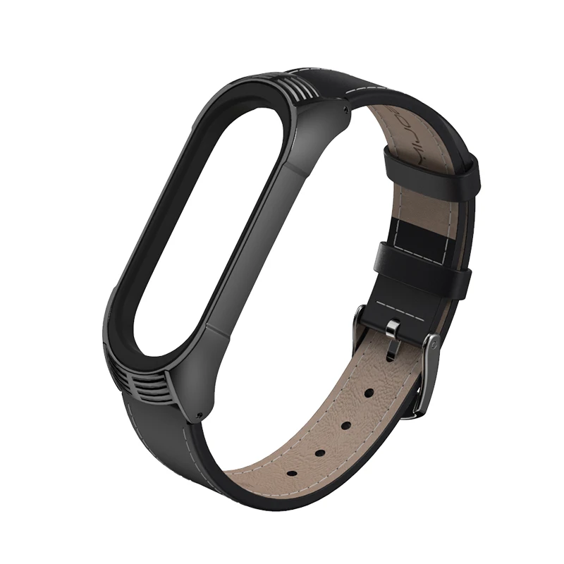 Leather-black Браслет из натуральной кожи для mi Band 4 ремешок для Xiaomi mi Band 4 correa mi band 3 ремешок TF стиль смарт ремешок для часов аксессуары - Цвет: Leather-black
