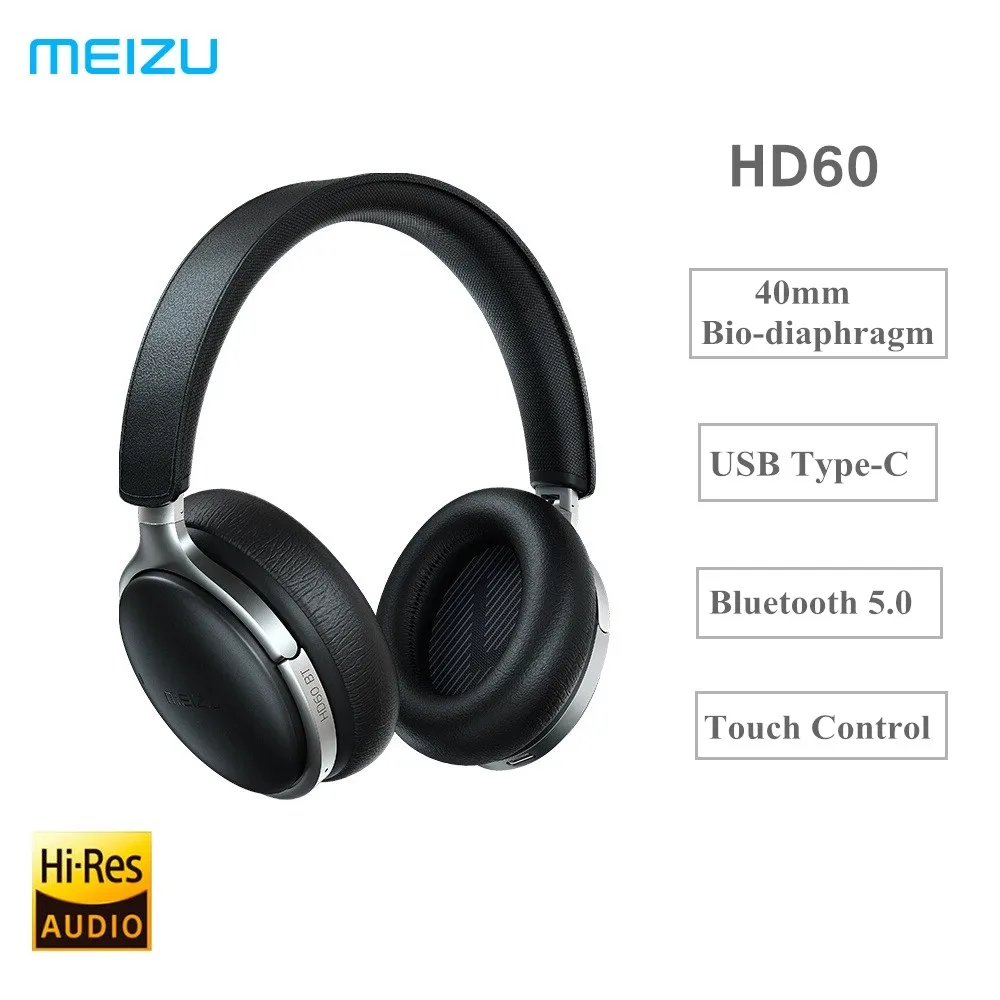 MEIZU HD60 беспроводные Bluetooth наушники Bluetooth 5,0 40 мм Био-диафрагма сенсорное управление 500 мАч usb type-C наушники высокого качества