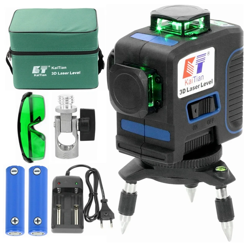 

KaiTian CE Certificated Green 3D 12 Lines Laser Level with Li-ion battery Horizontal &Vertical Lines Work Separately Laser Lines