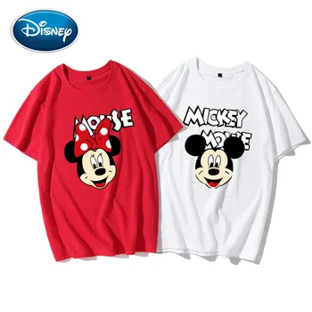 

Disney Cute Mickey Minnie Mouse Cartoon Letter Print Couples Unisex Women T-Shirt O-Neck Pullover Short Sleeve Tee Tops 10 Color