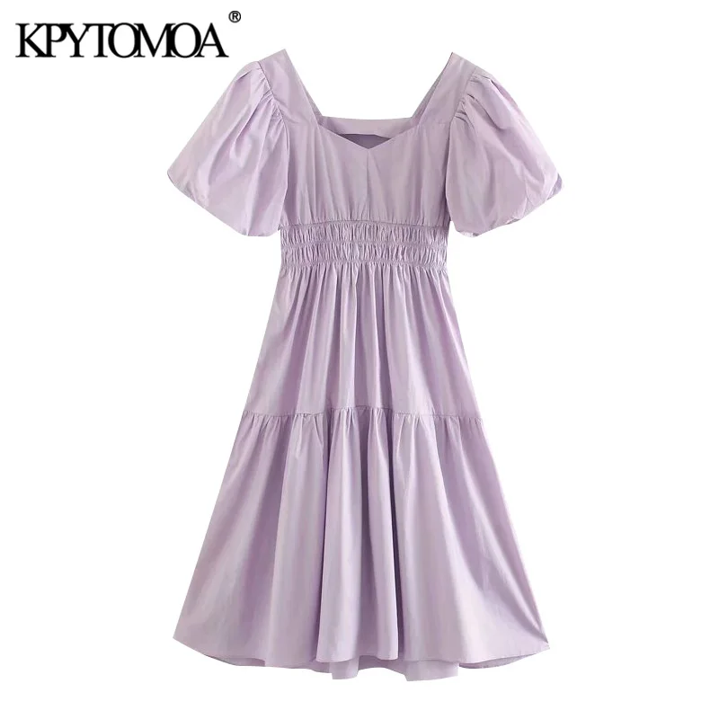 KPYTOMOA Women 2020 Chic Fashion Pleated Midi Dress Vintage Square Collar Puff Sleeves Female Dresses Vestidos Mujer KPYTOMOA Women 2020 Chic Fashion Pleated Midi Dress Vintage Square Collar Puff Sleeves Female Dresses Vestidos Mujer