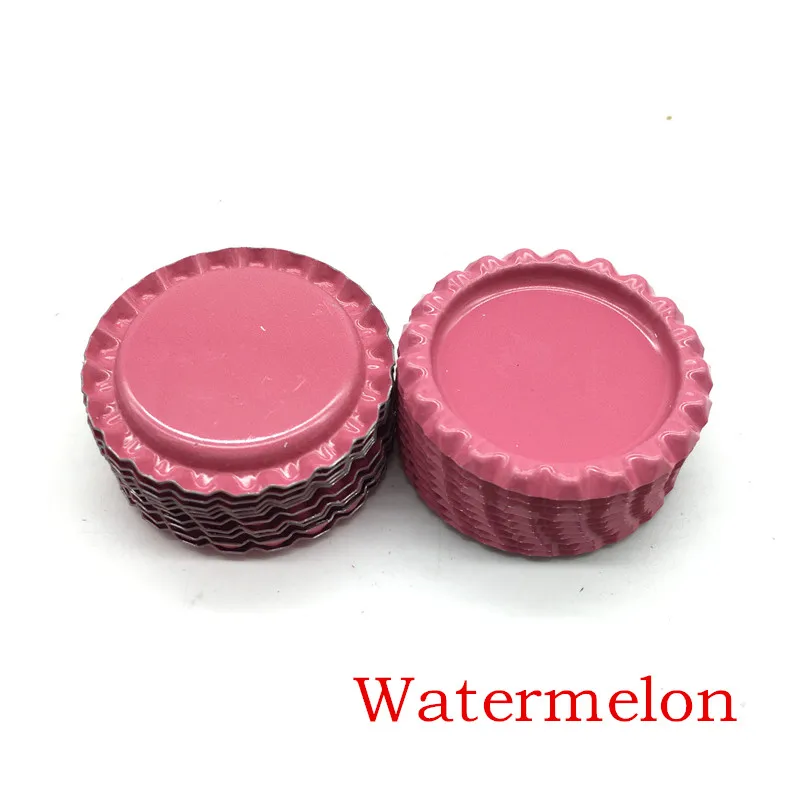 Новое поступление, 24 цвета, с обеих сторон, металлические фланцевые крышки для бутылок без отверстий, плоские крышки для бутылок для ожерелья, украшения для волос - Цвет: Watermelon