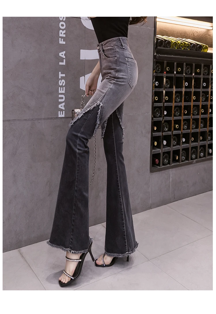 Vintage Patchwork Flared Jeans Ladies Stretch High Waist Skinny Boot-Cut Denim Trousers Mujer Fashion Denim Pants For Women 2021 gap jeans