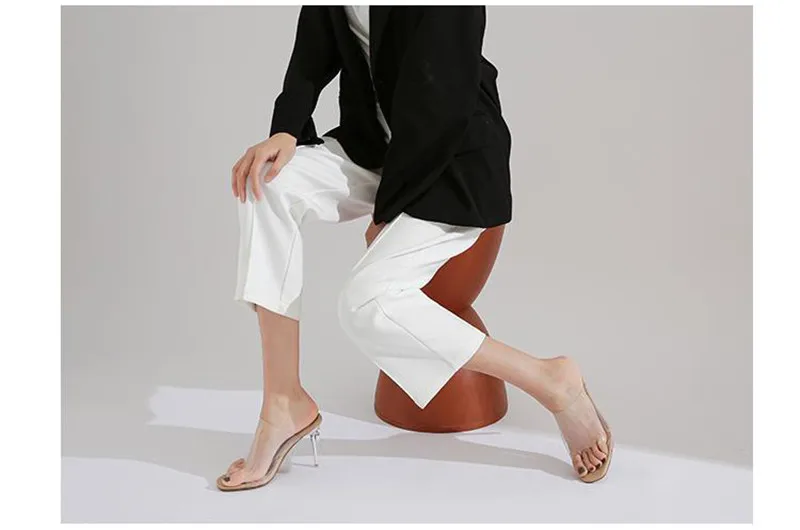 Crystal Transparent Women Slippers Peep Toe High-Heeled Slides Thin Small Heel Clear Shoes Woman Sexy Pointed Toe Summer Sandals (25)