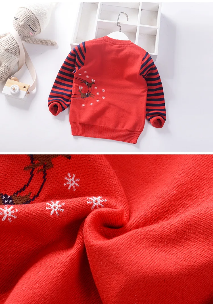 Рождественский детский свитер, вязаный пуловер с оленем для мальчиков, зимние теплые детские свитера