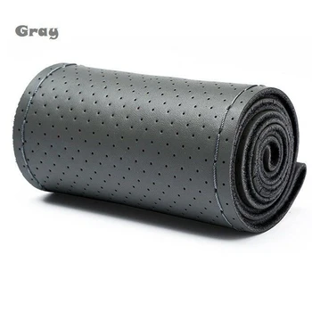 

38cm Genuine Leather DIY Car Steering Wheel Cover With Needles And Thread