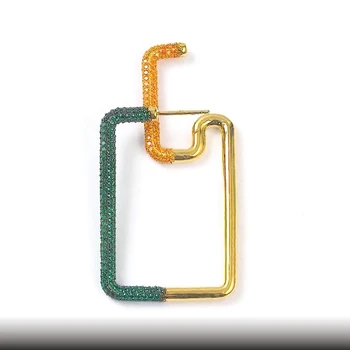 

Rainbow Zircon 5.38cm Large Square Hoop Stud Earrings Paved AAA Zirconia Stones Geometric Multicolor Women Wedding Party Jewelry