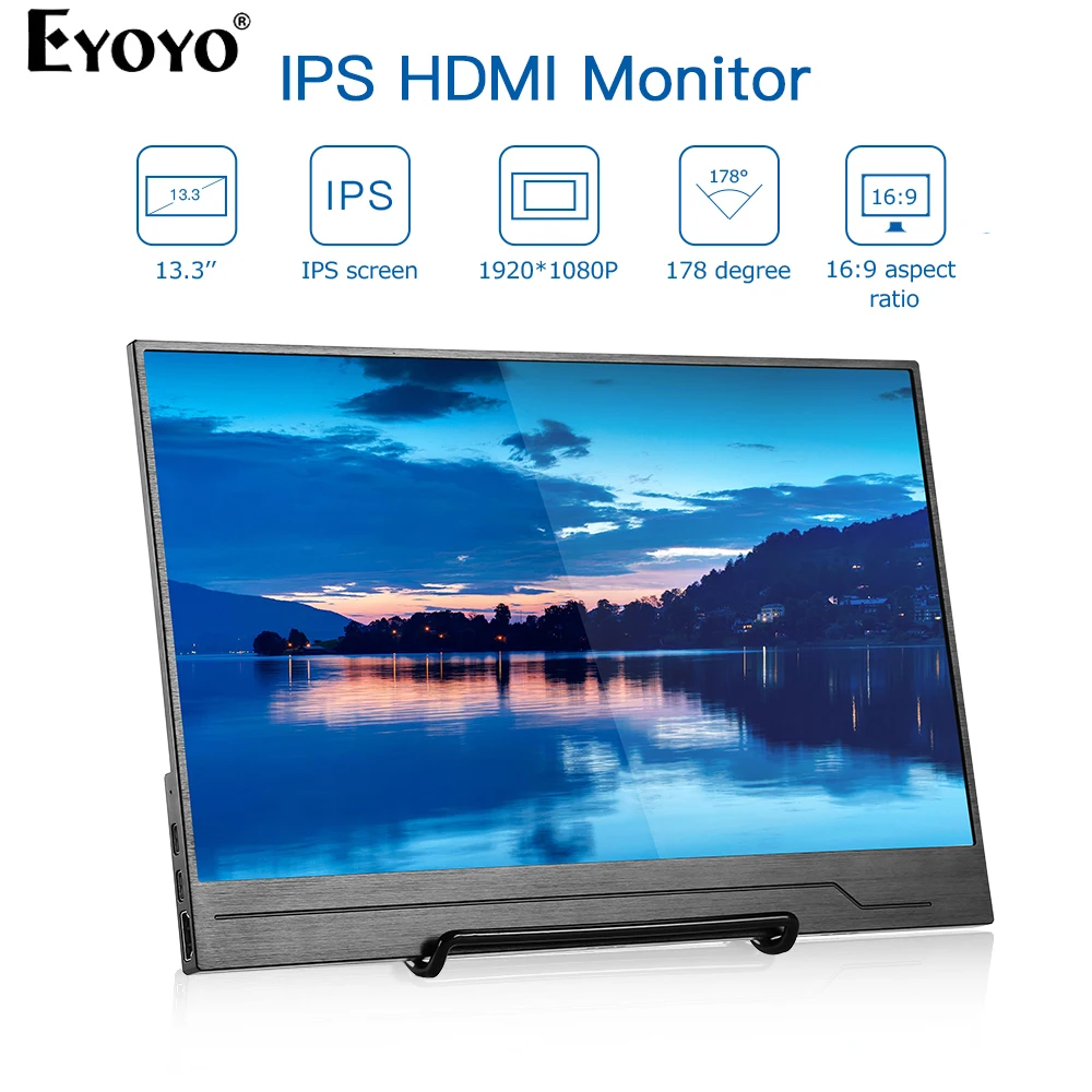 

Eyoyo 13.3" 15.6" Type USB C HDMI DP 1080P FHD Ultrathin IPS HDR Portable Gaming Monitor Screen for Switch PS4 XBOX Laptop Phone