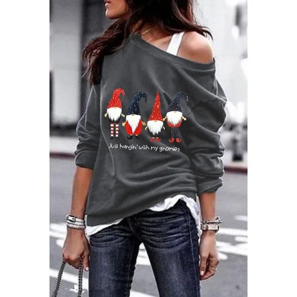 S-5XL новая Толстовка Женская мода Рождественский Санта Клаус Печать пуловер рубашка Топы Блузка Feminino Inverno - Цвет: grey