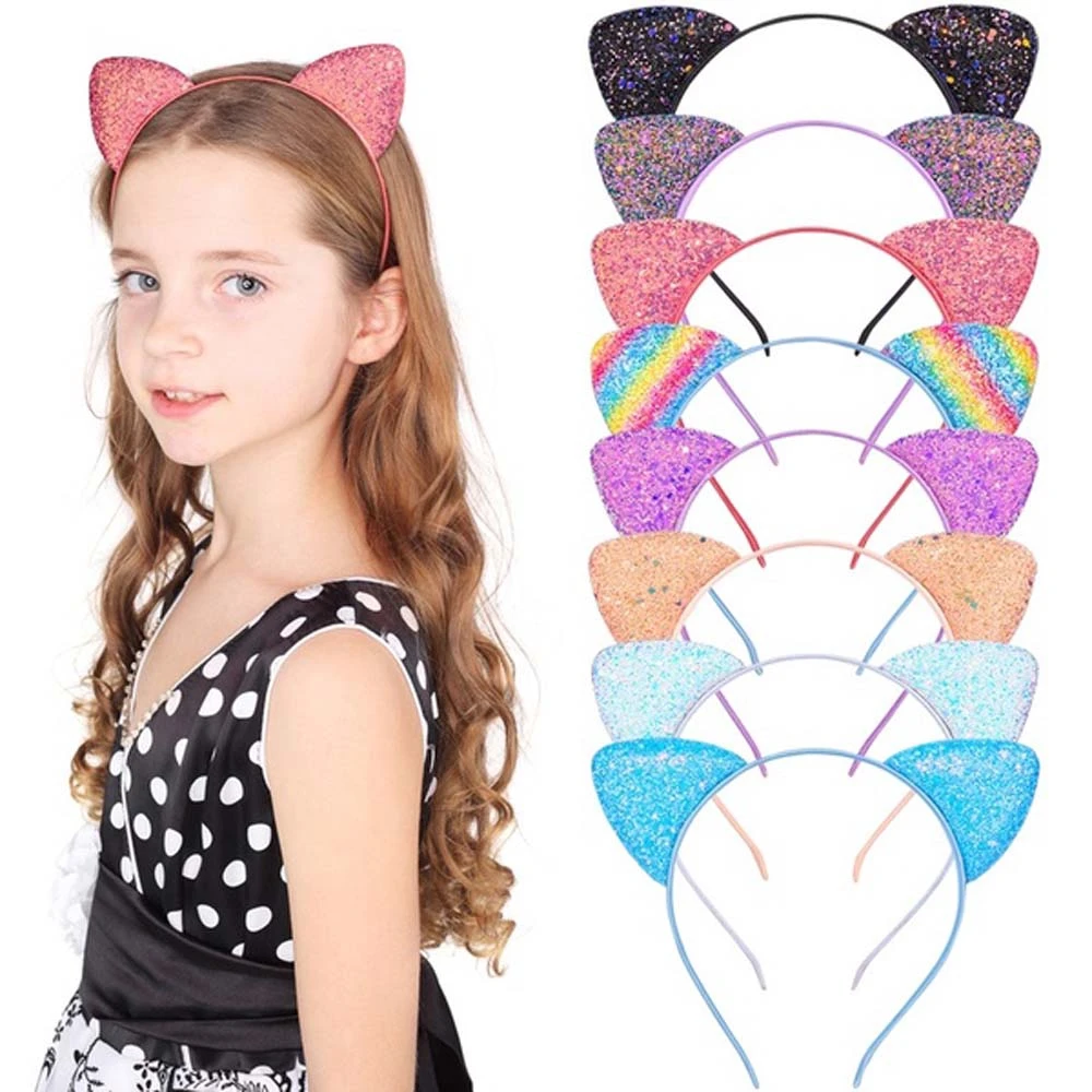 

Cute Shiny Sequins Cat Ears Headband Manual Cat Ears Hairband Kid Hair Accessories For Women Girl Cartoon Headband