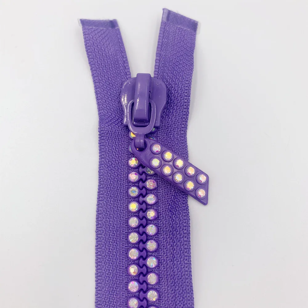 purple При заказе 1-10 штук 24 дюйма, 60 см Dual нить из чешского хрусталя застежек-молний Стразы ab Crystal открывающиеся молнии базовое платье одежда шитье 10 - Цвет: purple
