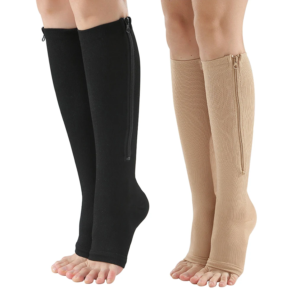 

New Zip-Up Crew Socks Compression Leg Support Knee High Socks Firm Pressure Circulation Orthopedic Support Stockings