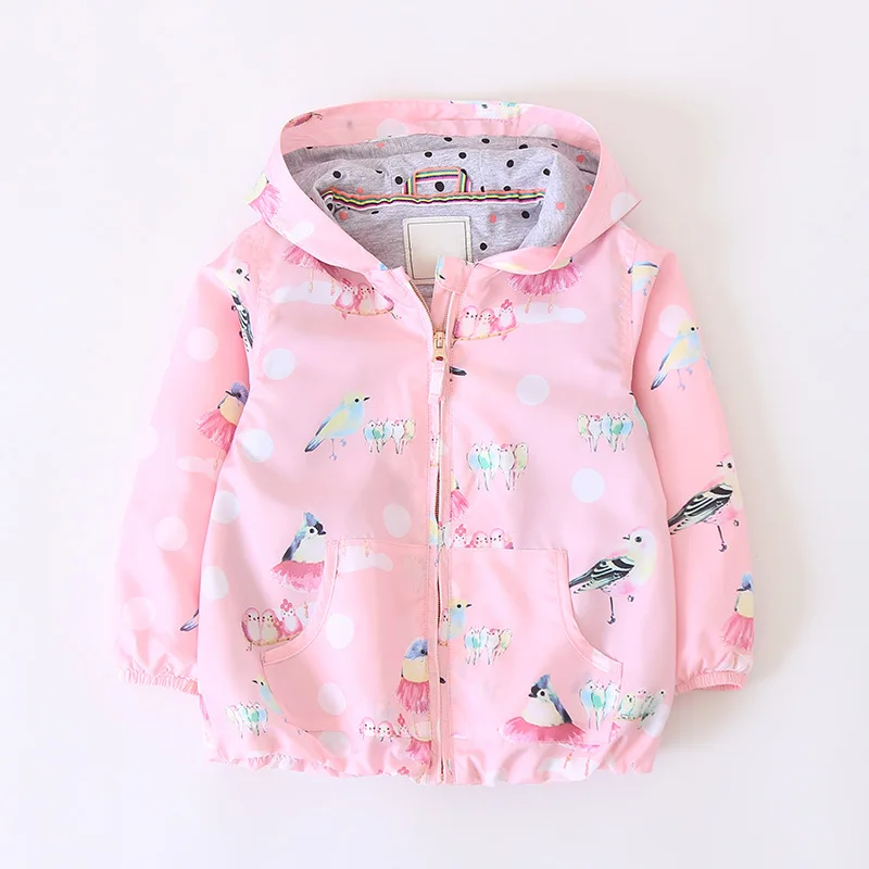 

Dulce Amor Girls Hooded Jacket Coat Pink Print Brids Windbreaker Fall Baby Girls Clothing Autumn Windproof Outerwear