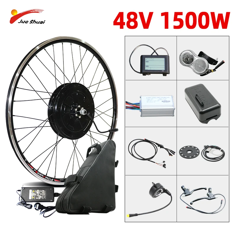 Js 48v 1500ワット電動自転車変換キットa強力なリチウム電池ブラシレス後輪モーター電動自転車キットのための26 700c 28インチ 8 Off