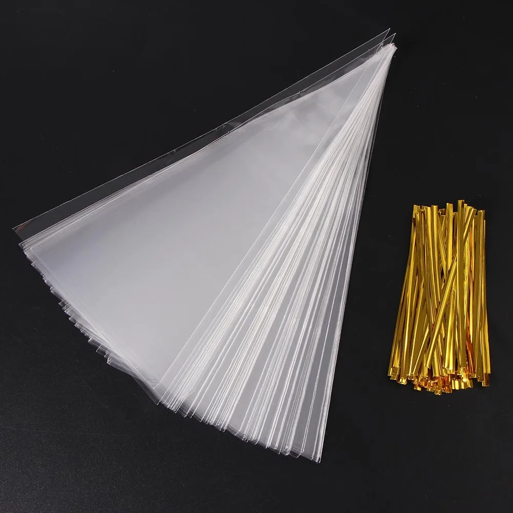 100 Pcs Transparent triangle bag plastic bag egg tube candy bag marlin sugar packaging self