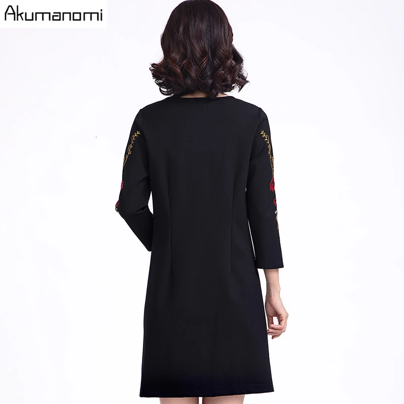 Осенне-весеннее черное платье размера плюс 5XL-l, женское кружевное платье с круглым вырезом и рукавом три четверти, повседневное элегантное офисное платье, женское платье Sukienki