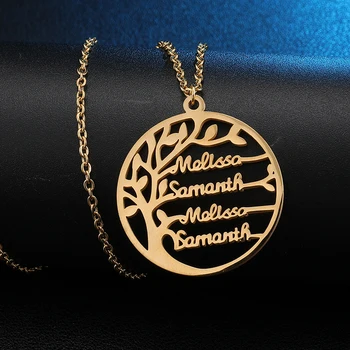 

Personalized Tree Of Life Custom Name Necklace Stainless Steel Golden Family Tree Women Letter Necklace Jewelry Couple Gifts