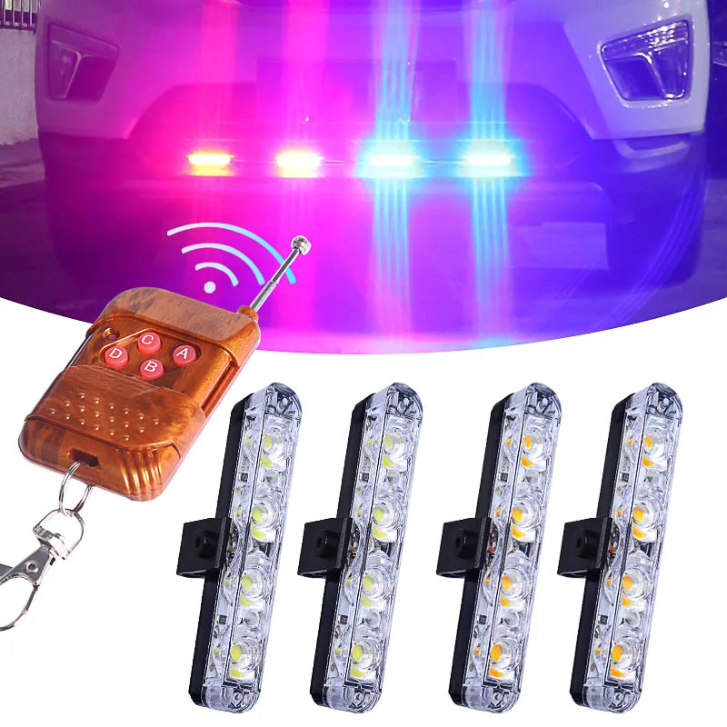 Police Light Flasher LED FSO Strobe Wireless Remote 4 pcs leds Warning Lamp Car Truck Ambulance Stroboscope | Автомобили и