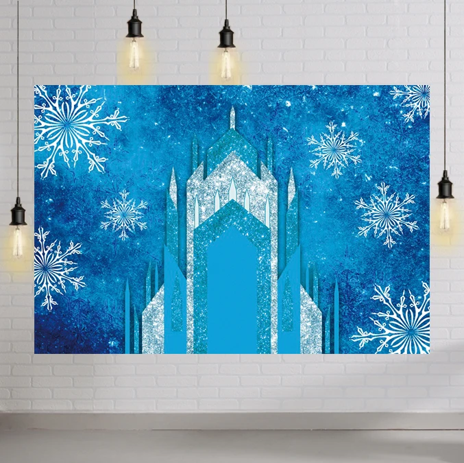 Winter White Frozen Snowflake Palace Buidlings Photography Background for Newborn Baby Shower Kids Birthday Portrait Backdrops |