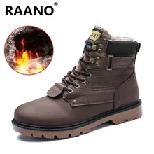 Size 39-46 Men Fashion Lace-Up Boots Durable Rubber Sole Man Leather Ankle Boots Winter Plush Keep Warm Snow Boots Black Brown