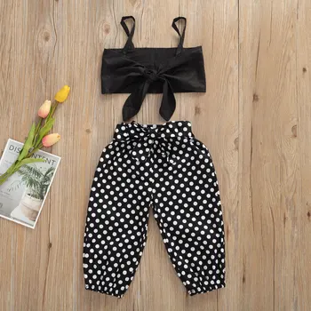 

Pudcoco Toddler Baby Girl Clothes Summer Bowknot Strap Crop Tops Polka Dot Print Long Pants 2Pcs Outfits Clothes Newest Fashion