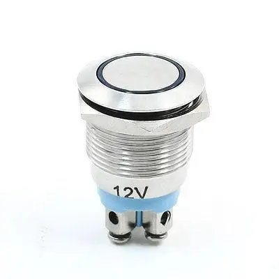 

19mm 12VDC Blue Ring LED Lamp Momentary Metal Push Button Switch 1NO