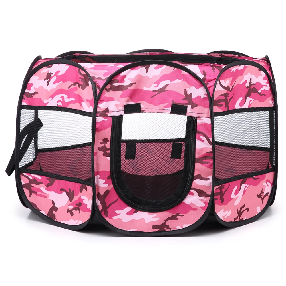 Pink Camouflage Складной Манеж-тент для домашних животных, для больших маленьких собак, кошек, Воздухопроницаемый ящик, домашние животные, аксессуары, камуфляж, переносная клетка для щенков, забор - Цвет: Pink Camouflage