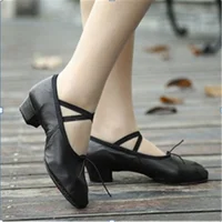 Dance Shoes Canvas /Leather Ballet Shoes Soft Bottom Square Low Heel Dancing Shoes Pink/Black/Red Women's Teacher Shoes Practice 1
