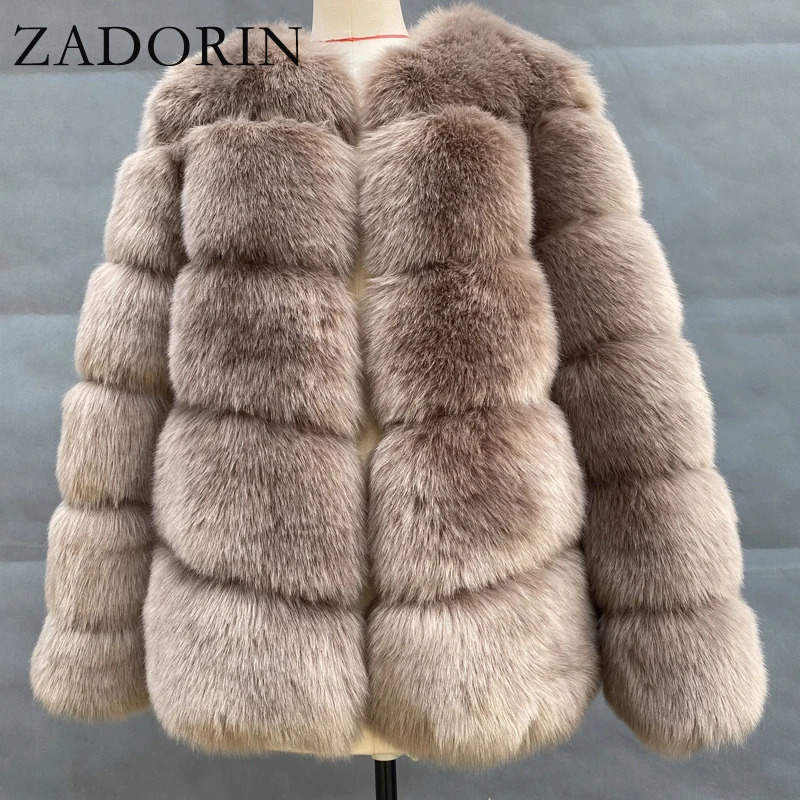 

ZADORIN New Arrival Long Furry Thick Warm Faux Fox Fur Coat Women Long Sleeve Black Brown Faux Fur Jacket Winter Coat Outerwear