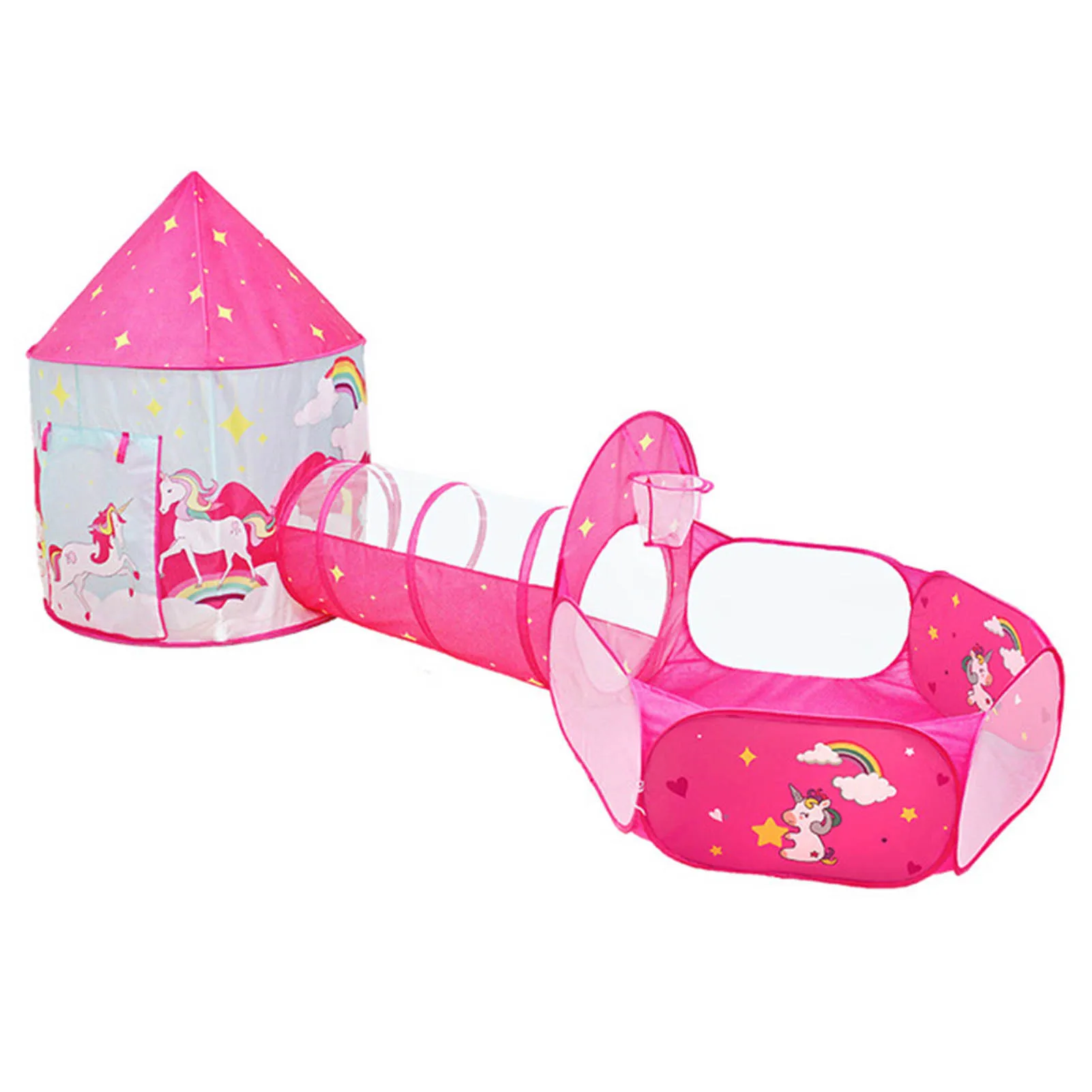 Indoor & Outdoor Foldable Kids Playhouse FURNIFE 3pcs Princess Castle Play Tent Crawl Tunnel and Ball Pit with Basketball Hoop for Girls Boys Babies Toddlers Indoor & Outdoor Foldable Kids Playhouse FURNIFE 3pcs Princess Castle Play Tent Crawl Tunnel and Ball Pit with Basketball Hoop for Girls Boys Babies Toddlers