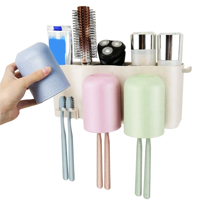 

New Toothbrush Holder Wall Mounted with Large Capacity, Easy Install, Durable, Toothbrush Holder Family Bathroom Set for Kids