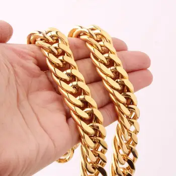 

High Quality 16MM Stainless Steel Gold Tone Cuban Curb Link Chain Necklace Or Bracelet Mens Unisexs Jewelry Handmade Gift 7-40"