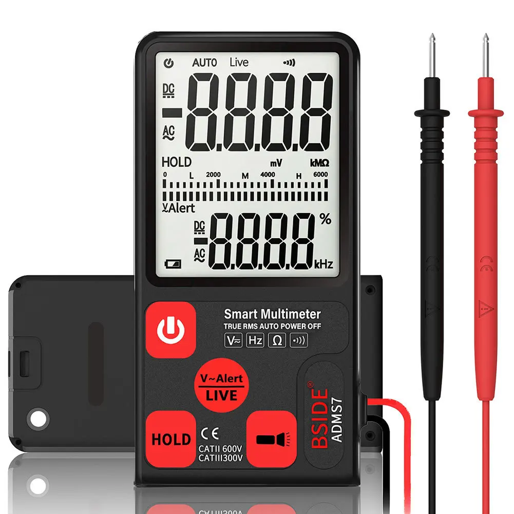 Ультра-Портативный Цифровой мультиметр BSIDE ADMS7 Большой 3," ЖК-дисплей 3 он-лайн Дисплей вольтметр переменного тока в постоянный Напряжение бесконтактная проверка напряжения переменного сопротивления Ом Гц Тестер