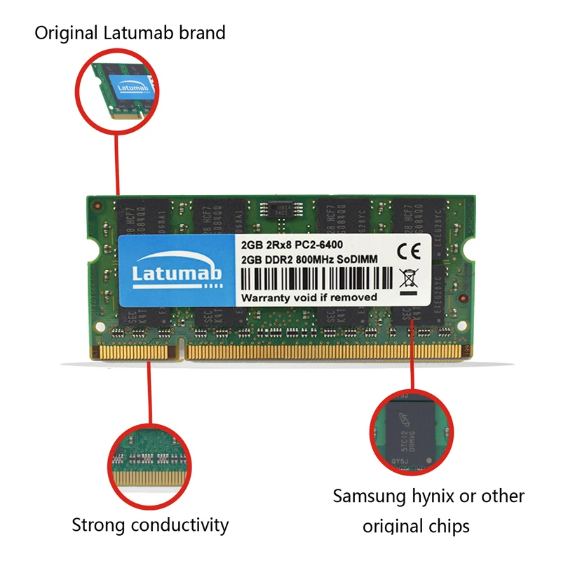 Latumab Memoria RAM DDR2 2GB 4GB 667Mhz(PC2-5300)/800mhz(PC2-6400