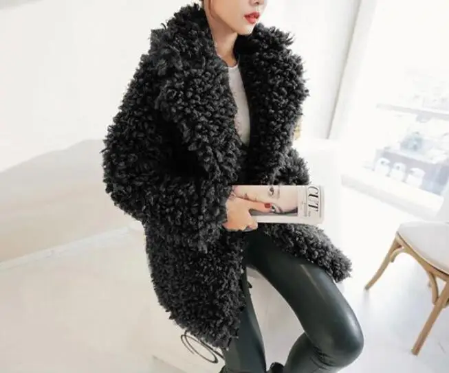 Женское зимнее пальто с длинным рукавом из искусственного меха плюшевое пальто куртка модная куртка из овечьей шерсти пальто толстое теплое пальто из лисьего меха Верхняя одежда