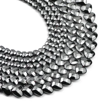 

TREBGK Faceted Peach heart Black Hematite Natural Stone 4/6/8mm DIY spacers Loose beads for Jewelry bracelets Making accessories