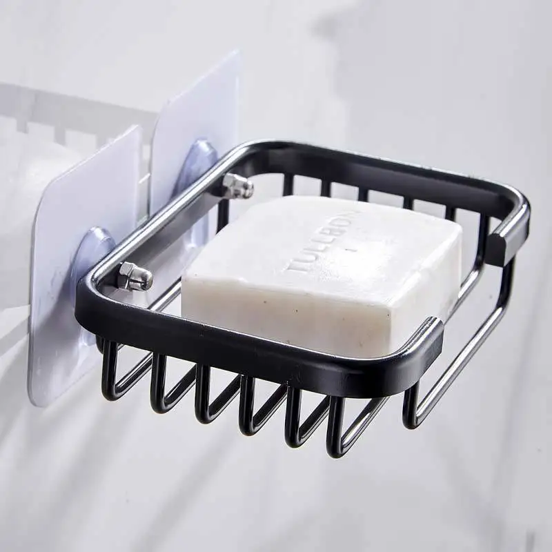 Bathroom Wall Mounted Soap Box Sucker Soap Shelf Black Space Aluminum Strong Non Marking Soap Box Bathroom Hardware Accessories