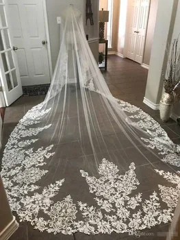 

Best Selling Cathedral Length Bridal Veils with Appliques In Stock Long Wedding Veils Vestido De Noiva Longo Wedding Veil